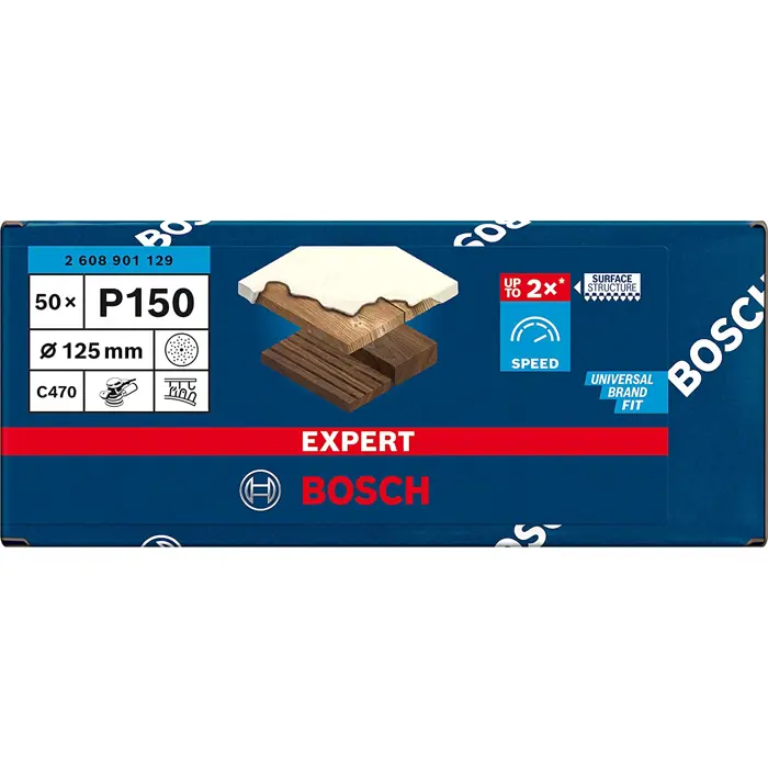 Bosch Expert C470 sanding sheet, 125mm, K150 multi-hole (50 pieces, for eccentric sanders)