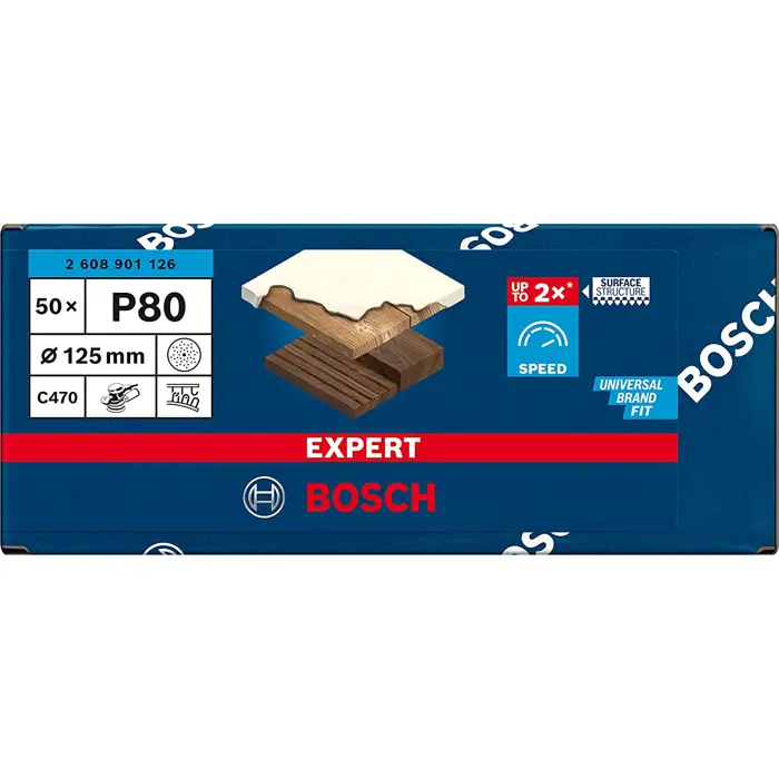 Bosch Expert C470 sanding sheet, 125mm, K80 multi-hole (50 pieces, for eccentric sanders)