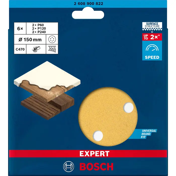 Bosch Expert C470 sanding sheet set, O 150mm, K60 / 120 / 240 (6 pieces, for eccentric sanders)