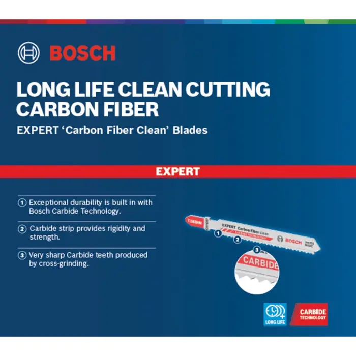 Bosch Expert Carbide Jigsaw Blade T 108 BHM 'Carbon Fiber Clean' (3 pieces)