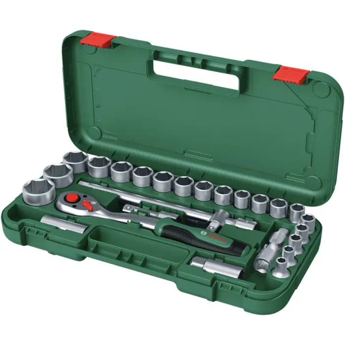 Bosch Powertools 1/2" ratchet set with socket wrenches, 25 pieces (green, torque up to 768 Nm, in case)