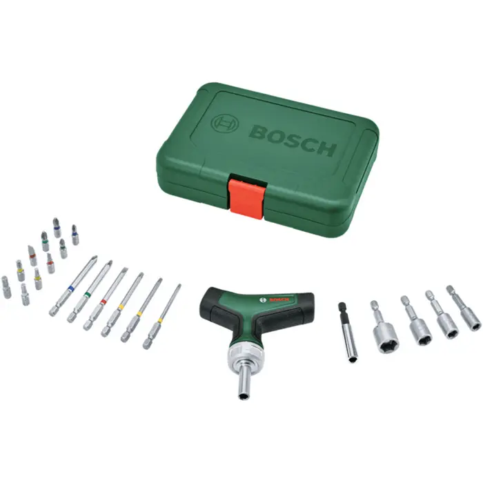 Bosch Powertools bit ratchet screwdriver T-handle with bit set, 22 pieces (green/black, torque up to 46 Nm)