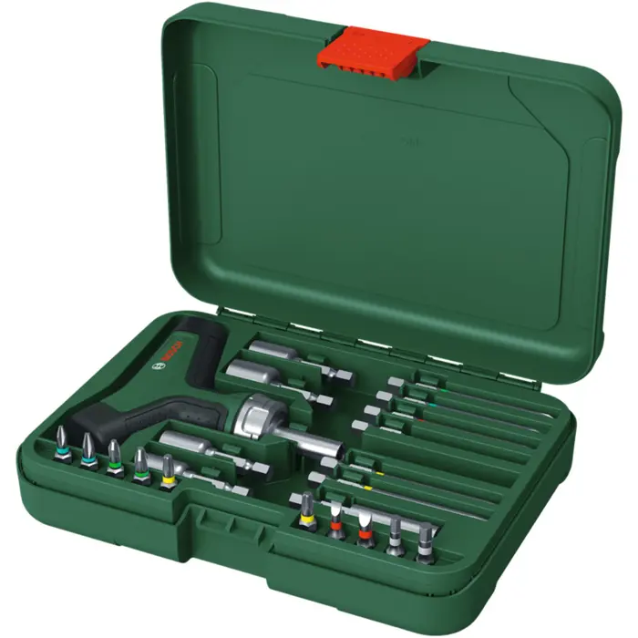 Bosch Powertools bit ratchet screwdriver T-handle with bit set, 22 pieces (green/black, torque up to 46 Nm)
