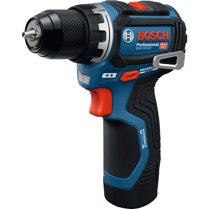 Bosch Powertools cordless drill/driver GSR 12V-32 Professional, 12Volt (blue/black, 2x Li-ion battery 2.0Ah, 24-piece accessory set, tool bag)