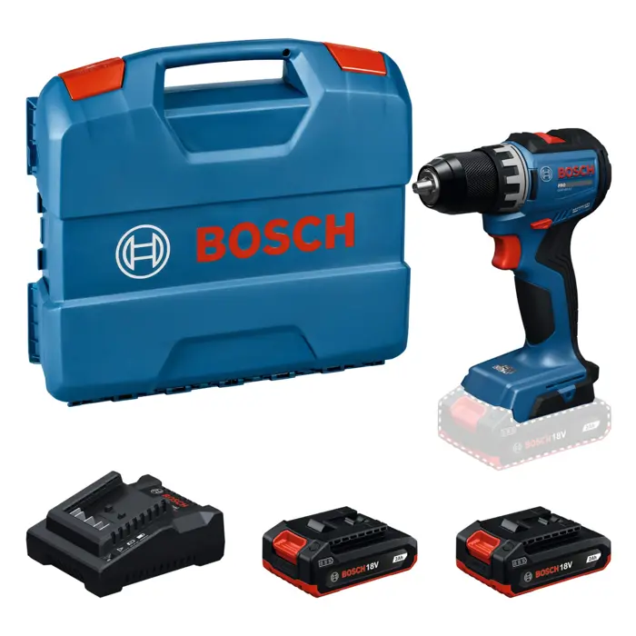 Bosch Powertools cordless drill/driver GSR18V-52 with 2 batteries 18 volts 2.0 amp hours in an L-case (retail)
