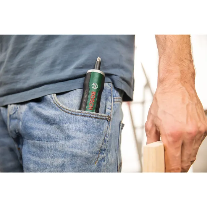 Bosch Powertools cordless screwdriver PushDrive 3.6 volts (green, with 10-piece screwdriver bit set)