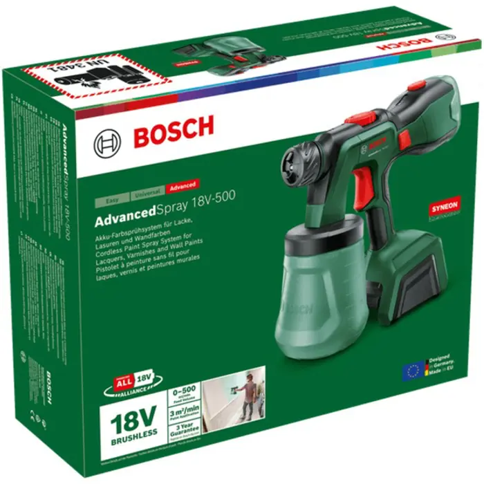 Bosch Powertools cordless spray gun AdvancedSpray 18V-500 solo (green, without battery and charger, POWER FOR ALL ALLIANCE)