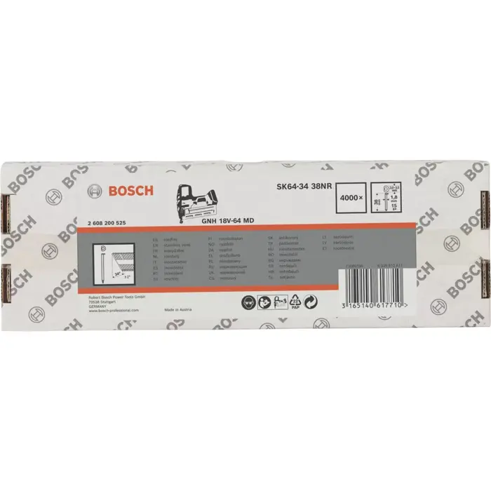 Bosch Powertools countersunk head pins SK64-34 38NR, 34° / 1.8mm / 15ga (stainless steel, 4,000 pieces, for cordless and pneumatic nailers)