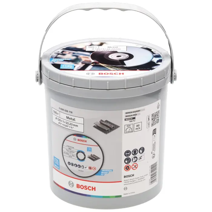 Bosch Powertools cutting disc for stainless steel and metal, Ø 125 mm, 100 pieces in a bucket (bore 22.23 mm, A 60 T BF)