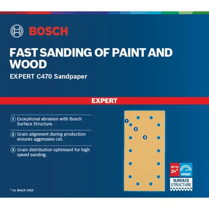 Bosch Powertools Expert C470 sanding sheet, 115 x 230mm, K240 (50 pieces, for orbital sanders)