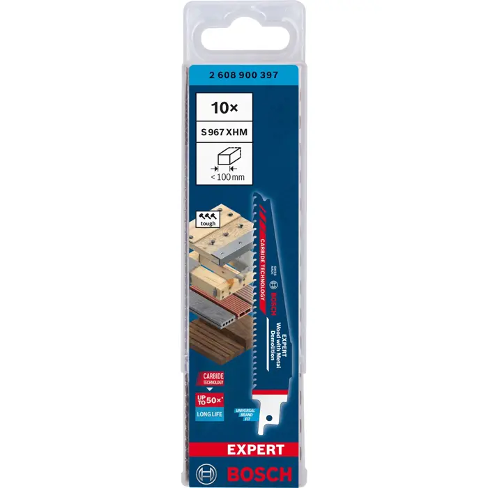 Bosch Powertools EXPERT reciprocating saw blade ?Wood with Metal Demolition? S 967 XHM, 10 pieces (length 150mm)