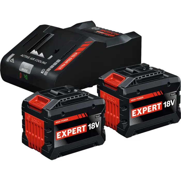 Bosch Powertools EXPERT starter set 18V, 2x EXBA 18V-150 + charger EXAL18V-160 (black, 2x Li-ion battery 15Ah, AMPShare Alliance)