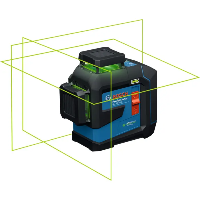 Bosch Powertools line laser GLL 80-33 G Professional (blue/black, Li-ion battery 3.0Ah, green laser lines, incl. universal holder LB 10, ceiling clamp DK 20)