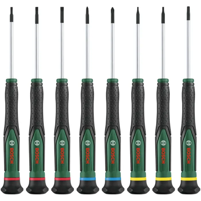 Bosch Powertools precision screwdriver set, 8 pieces (green/black, slotted, hexagonal and cross-head)