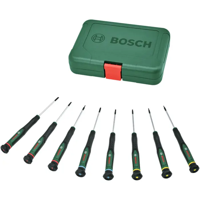 Bosch Powertools precision screwdriver set, 8 pieces (green/black, slotted, hexagonal and cross-head)
