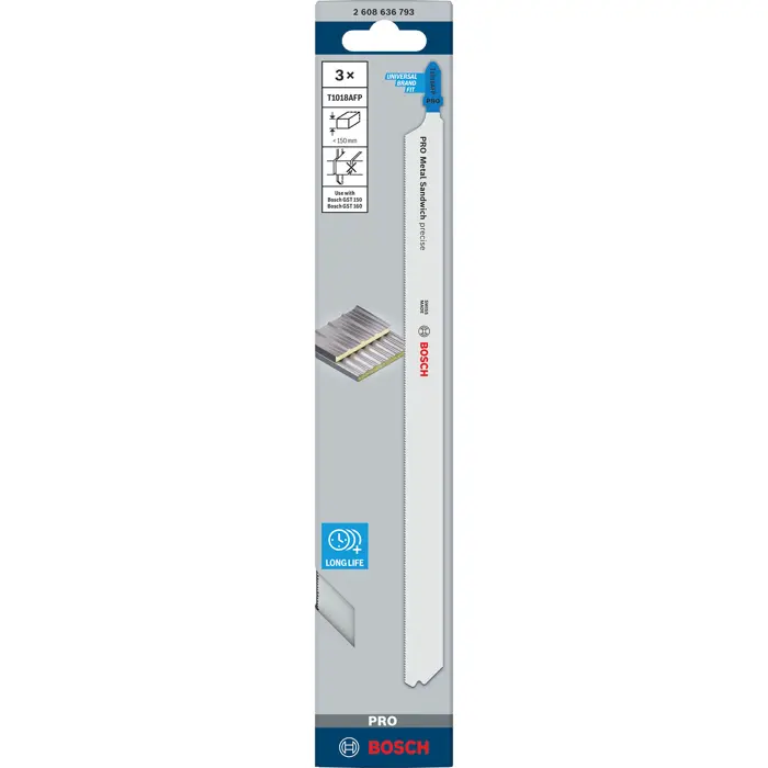 Bosch Powertools PRO Metal Sandwich precise jigsaw blade T 1018 AFP, 250mm (3 pieces)