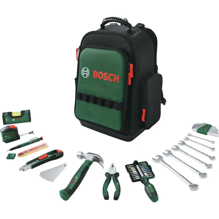 Bosch Powertools tool backpack set, 60 pieces (black/green, with tool backpack)