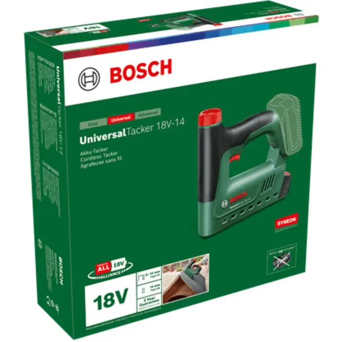 Bosch Powertools Universal Tacker 18V-14, 18Volt (green/black, without battery and charger, POWER FOR ALL ALLIANCE)
