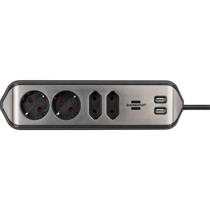 Brennenstuhl estilo corner power strip 4-way (black/stainless steel, 2x USB)
