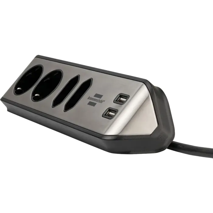 Brennenstuhl estilo corner power strip 4-way (black/stainless steel, 2x USB)