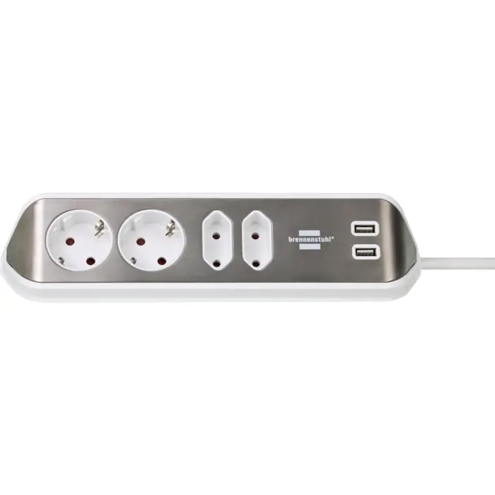 Brennenstuhl estilo corner power strip 4-way (white/stainless steel, 2x USB)