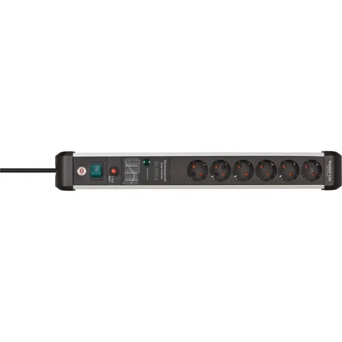 Brennenstuhl Premium Protect Line 6-way power strip (black/silver, 60,000 A surge protection, 3 meters)