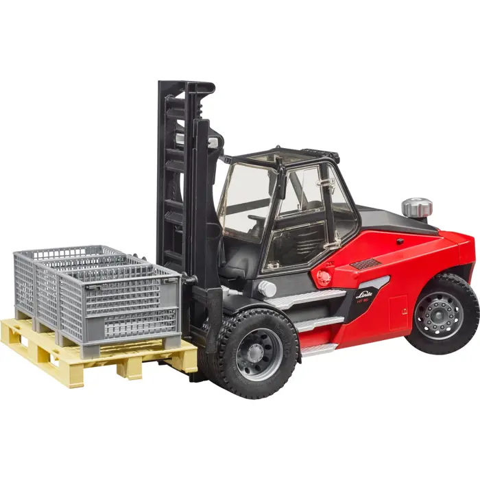 bruder Linde HT160 forklift with pallet, model vehicle (red/black, including 3 lattice boxes)