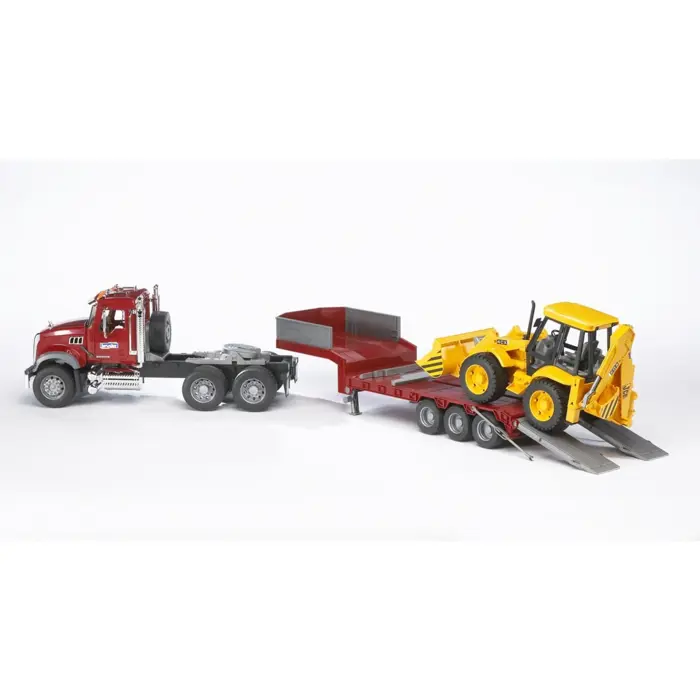 bruder MACK Granite low loader and JCB 4CX backhoe loader