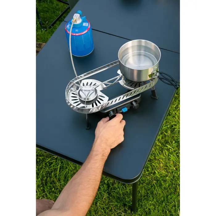 Campingaz Camp & Trek Twin Connect camping stove (silver/black, 2 hobs 2x 2 kW, for CV470 Plus)