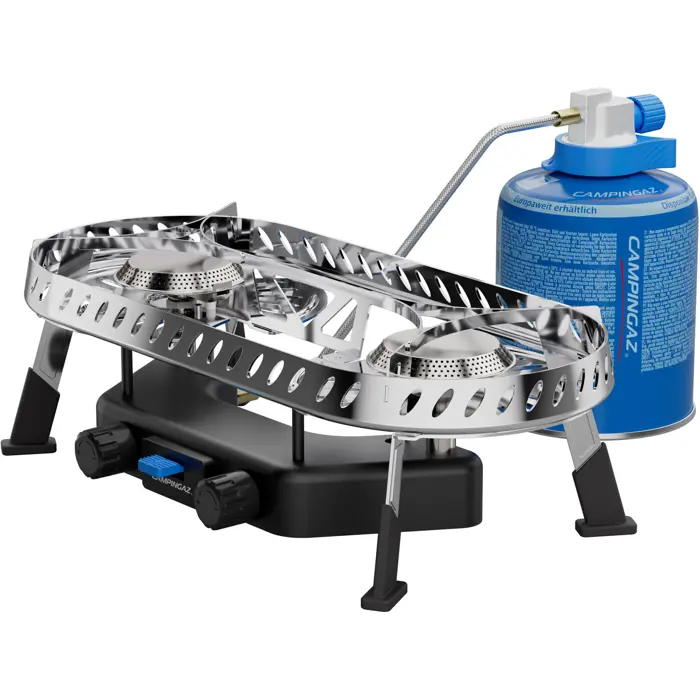 Campingaz Camp & Trek Twin Connect camping stove (silver/black, 2 hobs 2x 2 kW, for CV470 Plus)