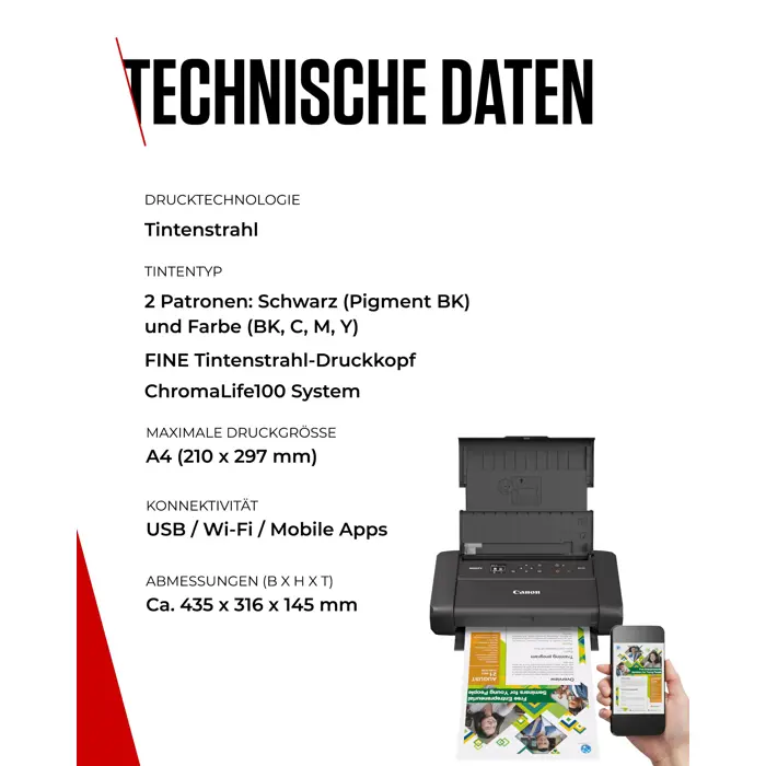 Canon Maxify BX110 with battery, inkjet printer black, USB-C, WLAN