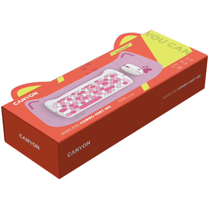 CANYON HSET-W6 EN/AD Keyboard+Mouse Kitty Edition AAA+АА Wireless Pink
