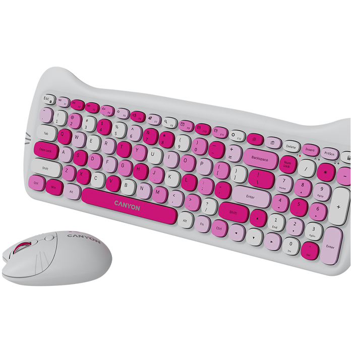 CANYON HSET-W6 EN/AD Keyboard+Mouse Kitty Edition AAA+АА Wireless Pink