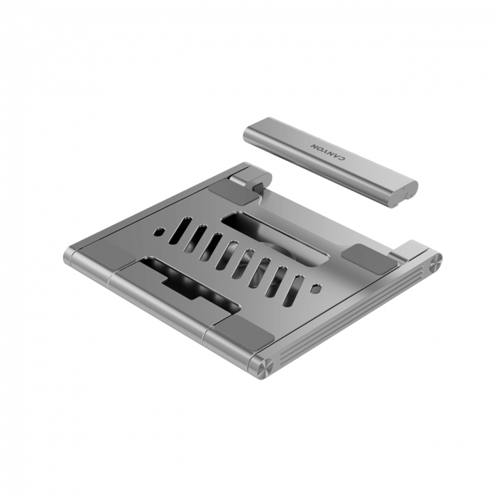 Canyon Laptop stands with hub, TYPE C F to HDMI2.0+2USB3.0+USBC3.0+RJ45+PD, TYEP C TO C cable 1m white with Emarker: HUSB332A, Material: Aluminum case+ABS+PS, Size: 245x240x27.2+/-0.3mm, Weight:1304g