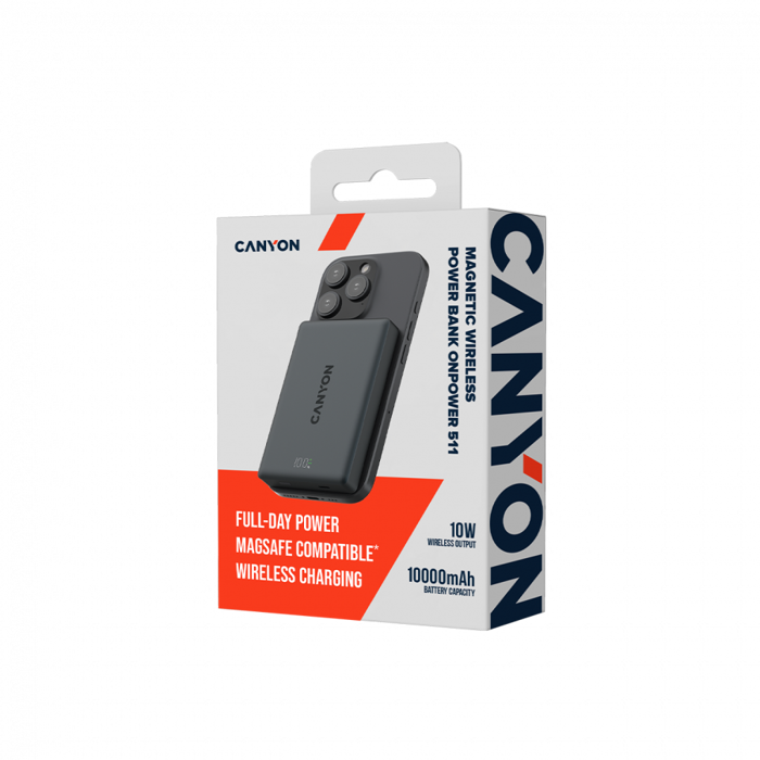CANYON magnetic power bank OnPower 511 PD20W 10000mAh Aluminium Interstellar Crni