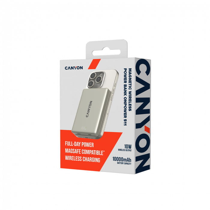 CANYON magnetic power bank OnPower 511 PD20W 10000mAh Aluminium Star Sivi