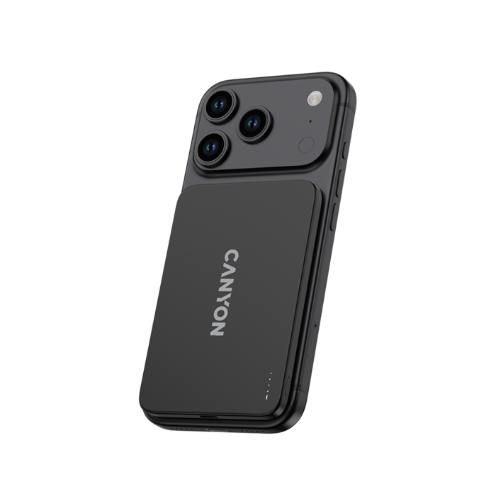 CANYON OnPower 503 Air 3000mAh Ultra-Slim Magnetic Wireless Power Bank, Full Metal Body, 5.8mm Thin Design, USB-C Charging, Dark Grey