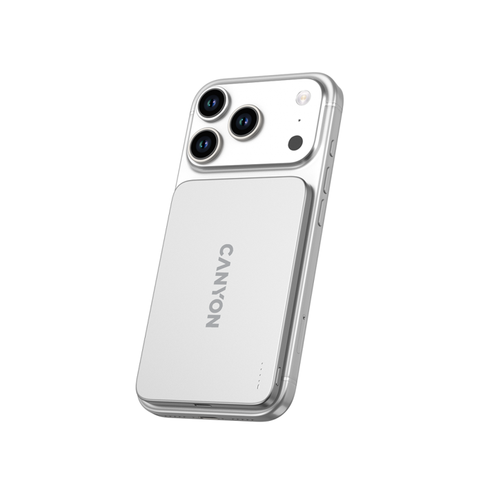CANYON OnPower 503 Air 3000mAh Ultra-Slim Magnetic Wireless Power Bank, Full Metal Body, 5.8mm Thin Design, USB-C Charging, Silver