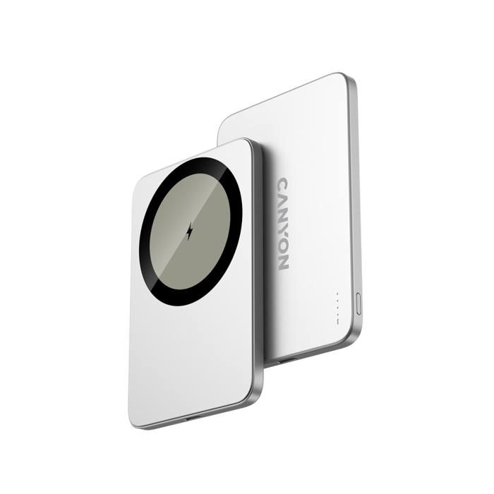 CANYON OnPower 503 Air 3000mAh Ultra-Slim Magnetic Wireless Power Bank, Full Metal Body, 5.8mm Thin Design, USB-C Charging, Silver