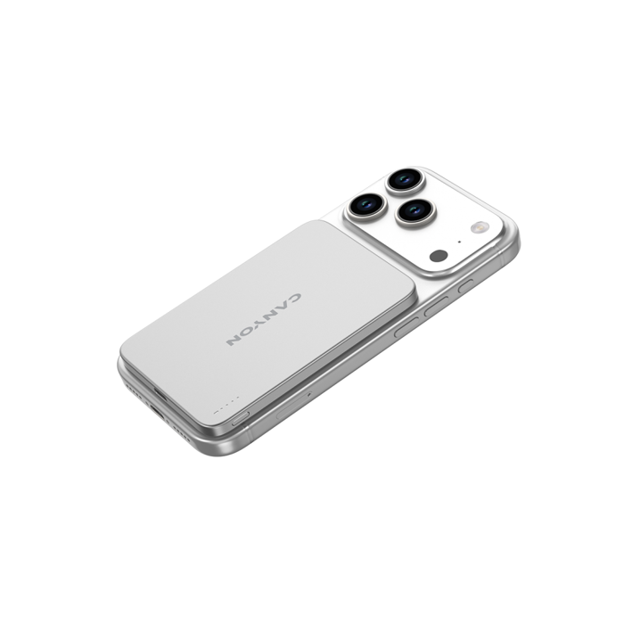 CANYON OnPower 503 Air 3000mAh Ultra-Slim Magnetic Wireless Power Bank, Full Metal Body, 5.8mm Thin Design, USB-C Charging, Silver