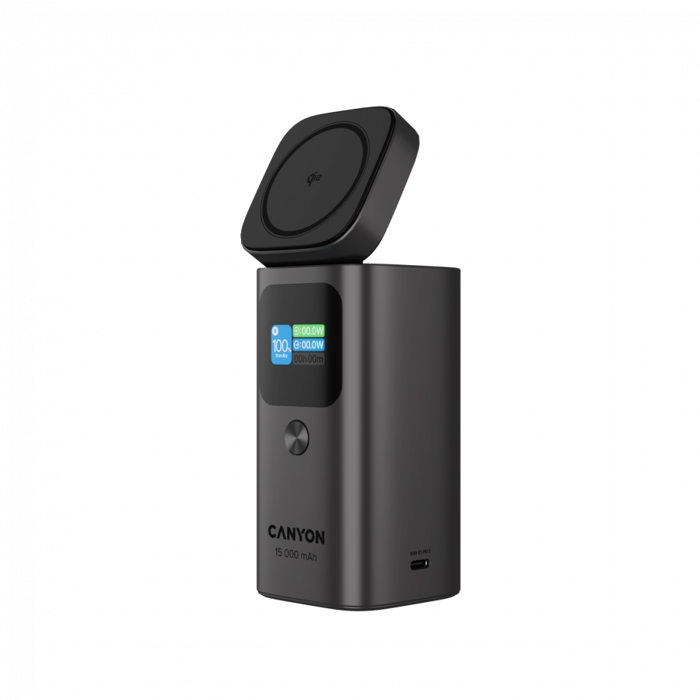 CANYON Qi2 magnetic power bank OnPower 150 15000mAh Aluminium Dark grey