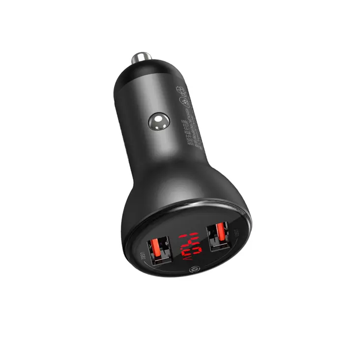 Car charger Baseus with display, 2x USB, 4.8A, 24W (gray)