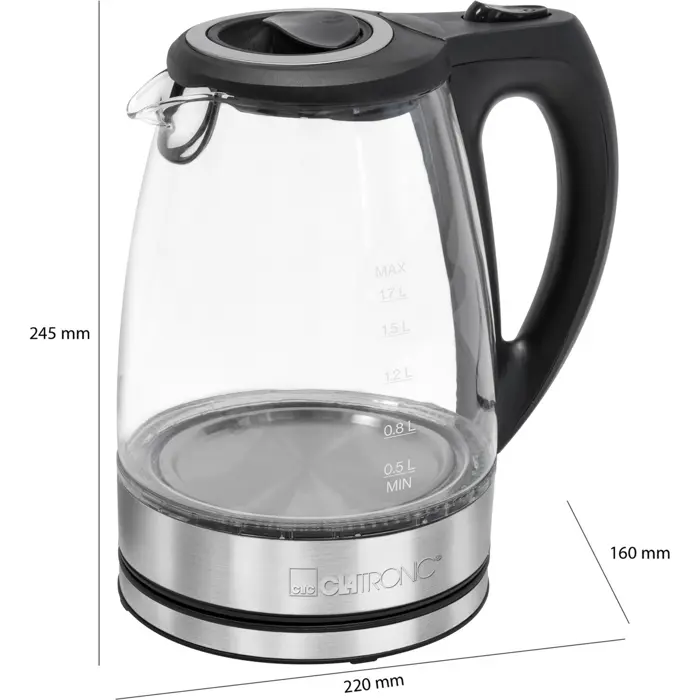 Clatronic glass kettle WKS 3744 G (black/silver, 2,200 watts, 1.7 liters)