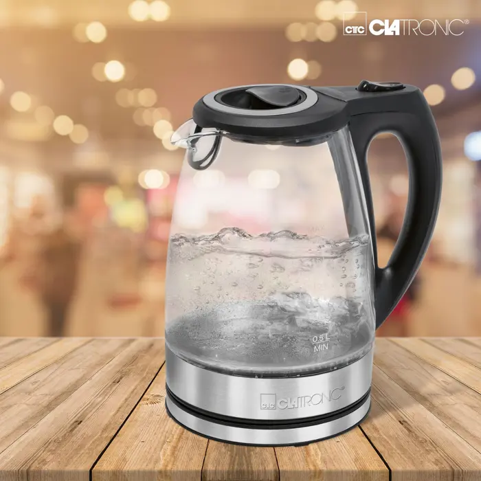 Clatronic glass kettle WKS 3744 G (black/silver, 2,200 watts, 1.7 liters)