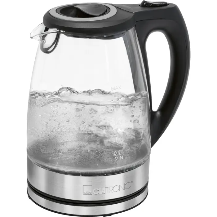 Clatronic glass kettle WKS 3744 G (black/silver, 2,200 watts, 1.7 liters)
