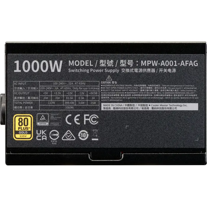 Cooler Master ELITE GOLD 1000 (black, 1x 12-pin high power GPU, 3x PCIe, 1000 watts)