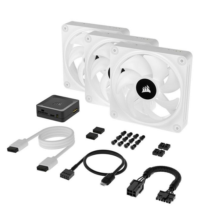 Corsair iCUE LINK QX120 RGB Series, PWM fan, pack of 3 incl. RGB controller - 120mm, white, starter CO-9051006-WW