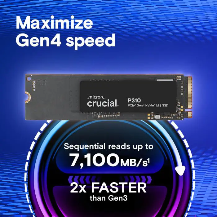 Crucial P310 500GB PCIe Gen4 NVMe 2280 M.2 SSD