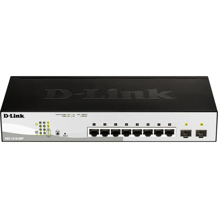 D-Link DGS-1210-08P/E, switch (silver/black, 2 gigabit combo ports)