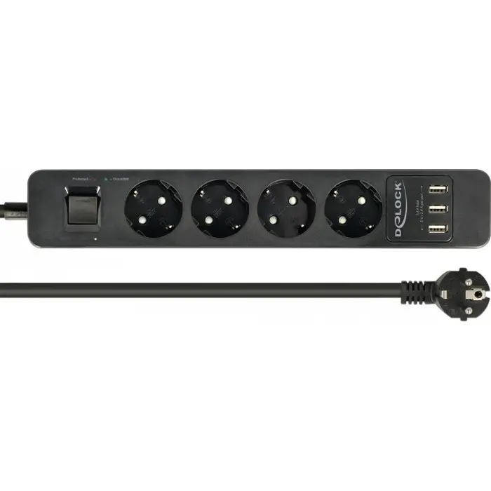 DeLOCK socket strip 4-way with surge protection and USB charger